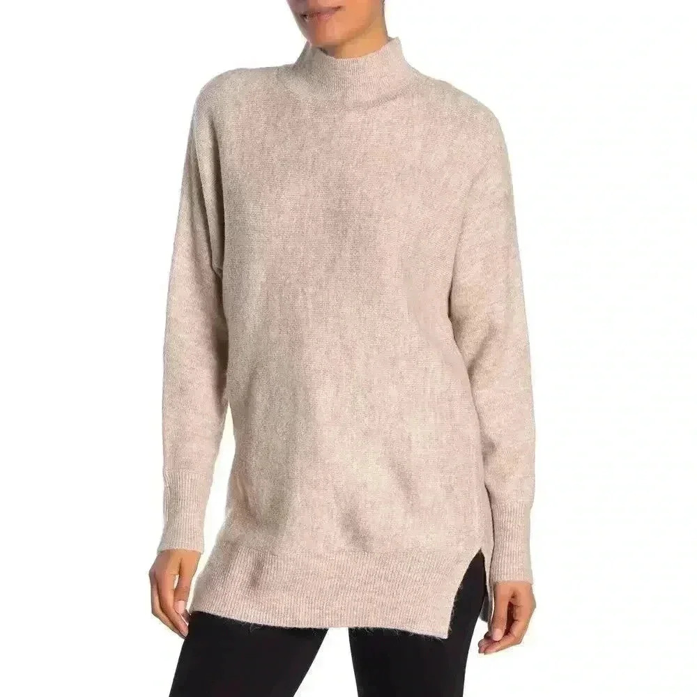 Magaschoni‎ NWT Beige Tan Mock Neck Dolman Sleeve Tunic Sweater Size Medium M